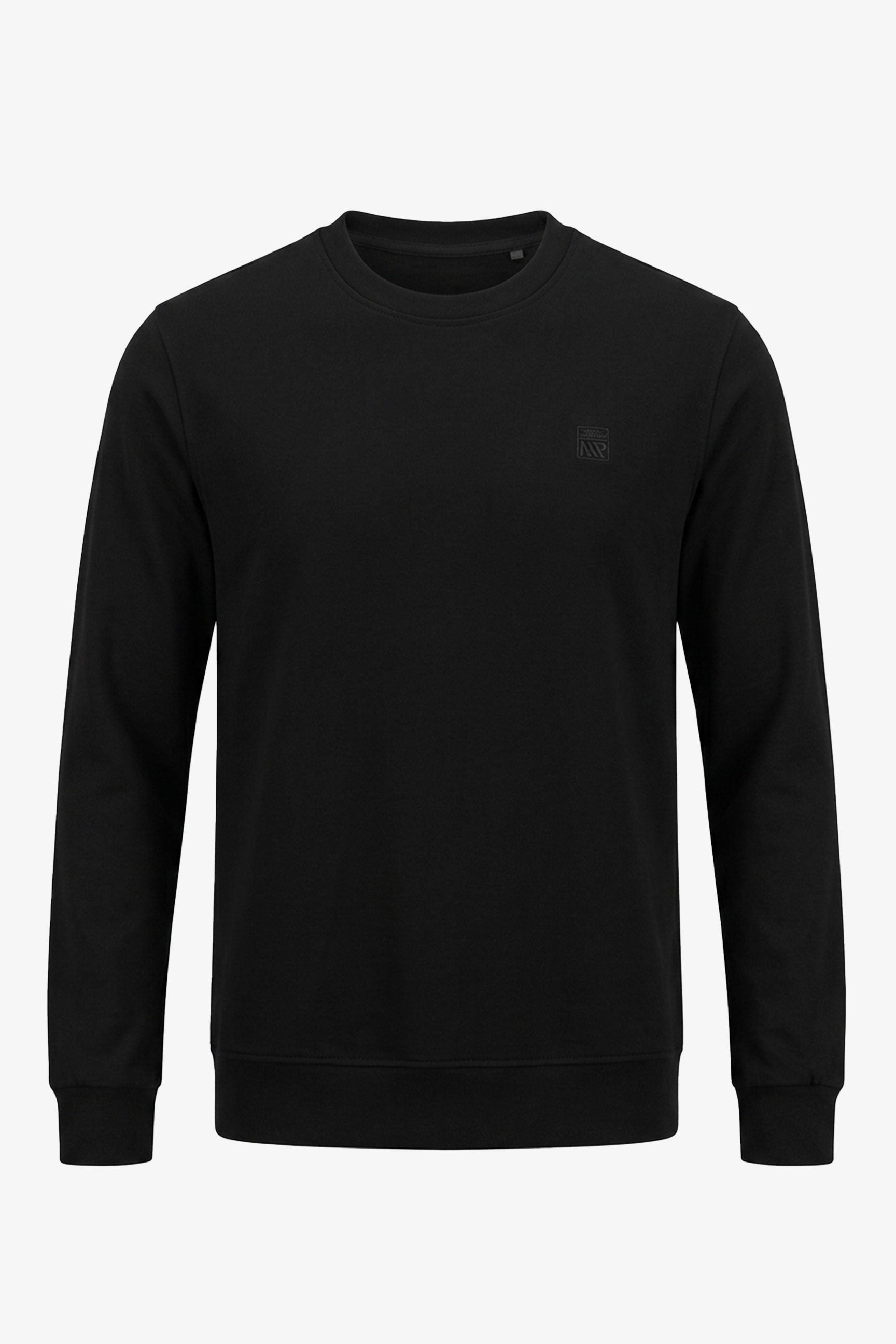 Heren sweatshirt met ronde hals, lange mouwen, stretchstof, zwarte katoenmix.