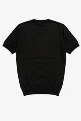 Zwart gebreid T-shirt voor heren, normale pasvorm, ronde hals, korte mouwen.