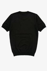 Zwart gebreid T-shirt voor heren, normale pasvorm, ronde hals, korte mouwen.