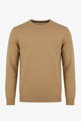 Herentrui met ronde hals, camelbruine kleur, normale pasvorm, gebreide pullover