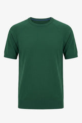 Groen klassiek gebreid T-shirt voor heren met korte mouwen en ronde hals.