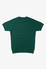 Groen klassiek gebreid T-shirt voor heren met korte mouwen en ronde hals.