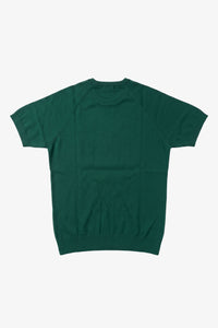 Groen klassiek gebreid T-shirt voor heren met korte mouwen en ronde hals.
