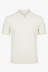 Off-White gebreide polo met ritssluiting in de hals en korte mouwen, gemaakt van een zachte mix.
