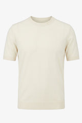 Off White gebreid T-shirt voor heren, normale pasvorm, ronde hals, korte mouwen.