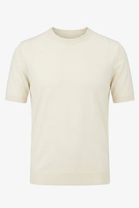 Off White gebreid T-shirt voor heren, normale pasvorm, ronde hals, korte mouwen.