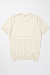 Off White gebreid T-shirt voor heren, normale pasvorm, ronde hals, korte mouwen.