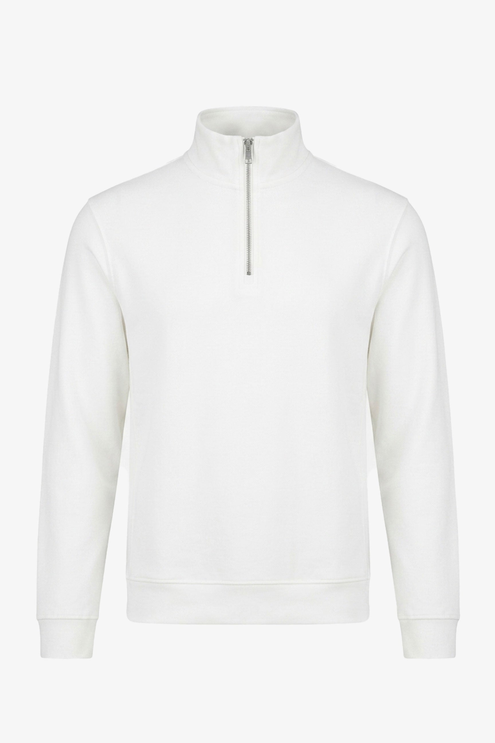 Off White herensweatshirt met kwartrits, katoenmix, opstaande kraag.