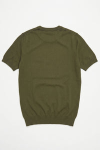Olijfgroen gebreid T-shirt voor heren, normale pasvorm, ronde hals, korte mouwen.