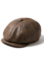 Heren 8-delige Razor Baker Boy-pet van PU-leer met blinders en platte pet van krantenjongen, bruin