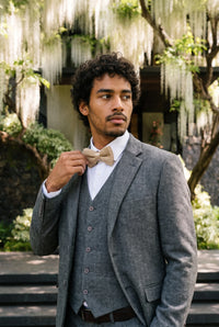 Beige gebreide vlinderdas voor heren