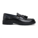 Zwarte leren loafers met dikke zool en kwastjes voor heren