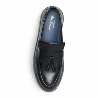 Zwarte leren loafers met dikke zool en kwastjes voor heren
