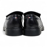 Zwarte leren loafers met dikke zool en kwastjes voor heren