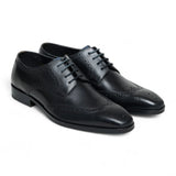 Klassieke, formele, zwarte leren brogueschoenen met vetersluiting voor heren