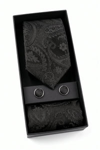 Cadeauset met zwarte paisley stropdas voor heren