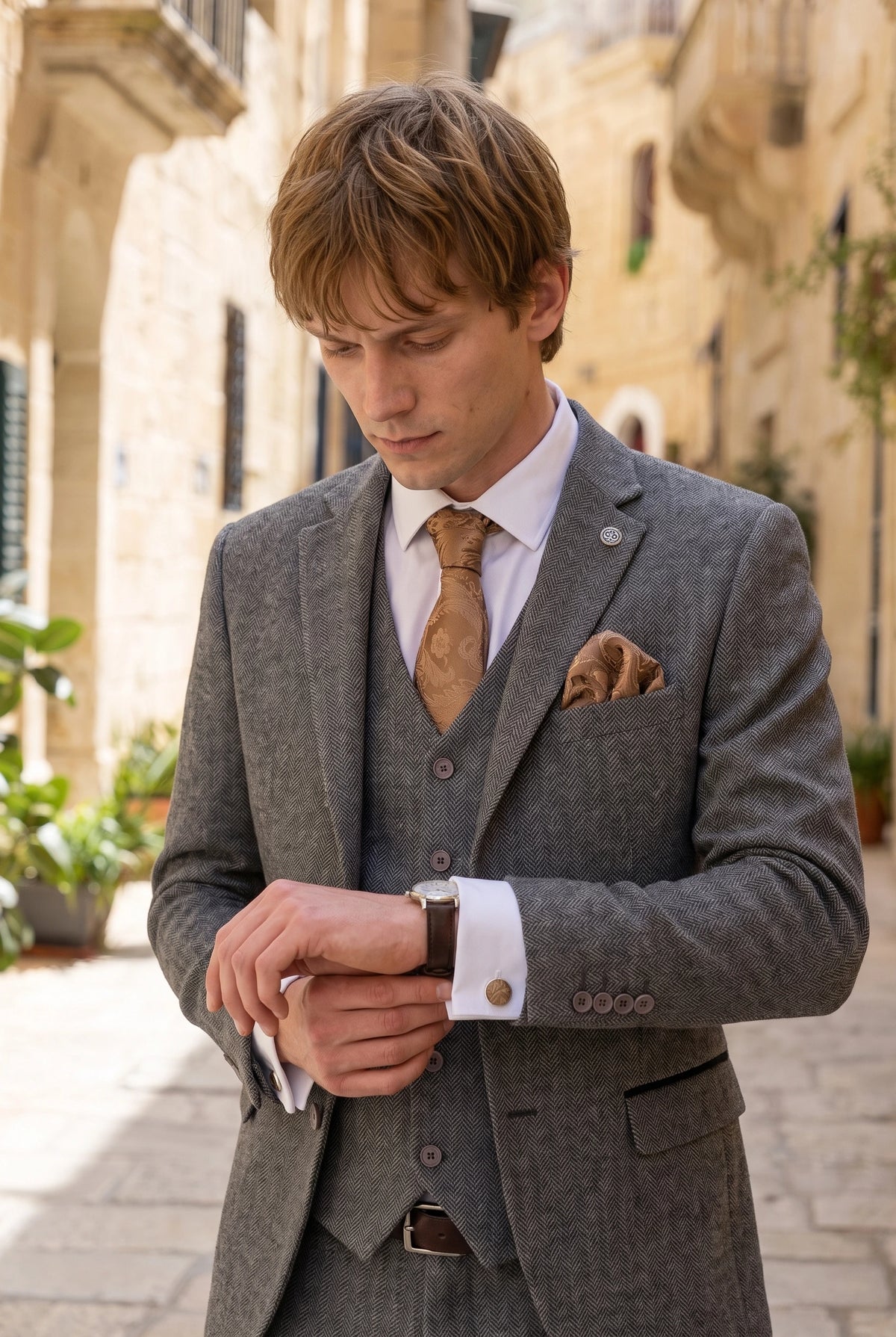 Cadeauset met bronzen paisley stropdas voor heren