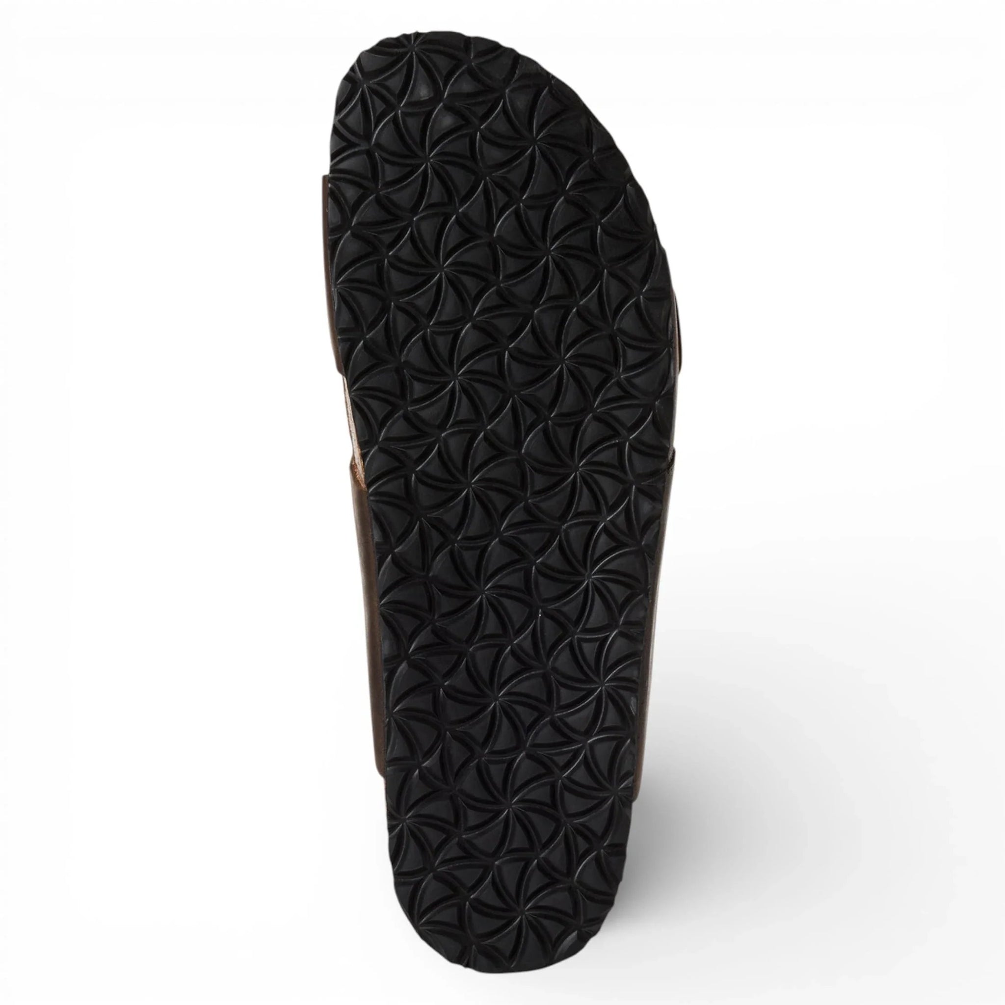 Bruine leren instapslippers voor heren met voetbed.