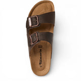 Bruine leren instapslippers voor heren met voetbed.
