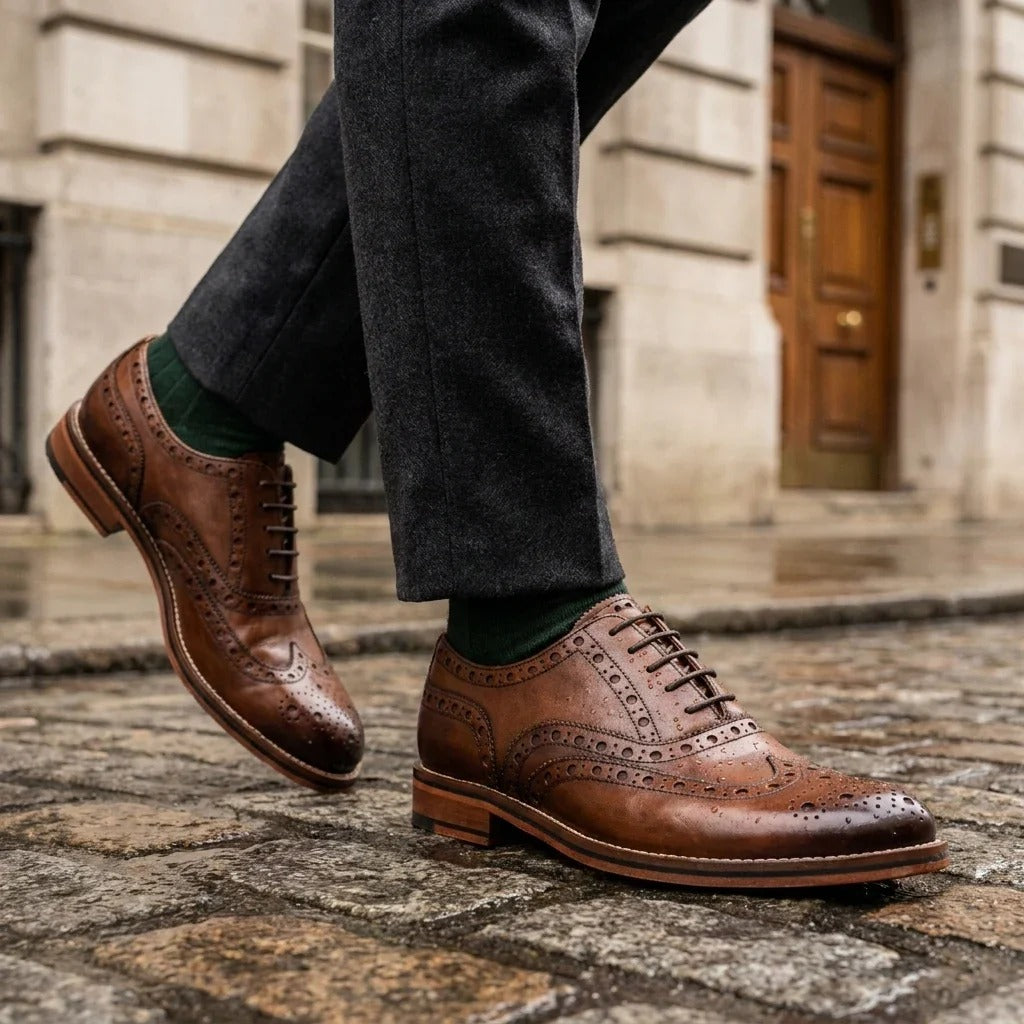 Bruine leren wingtip brogue Oxford schoenen voor heren