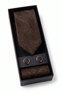 Cadeauset met bruine paisley stropdas voor heren