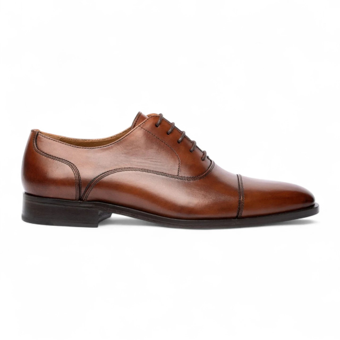 Bruine, effen leren Derby-schoenen met neuskap voor heren