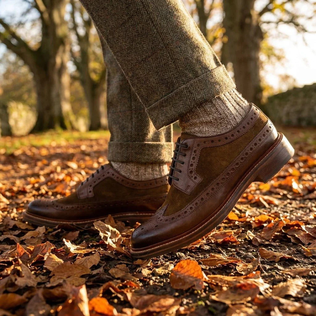 Bruine suède leren brogues voor heren