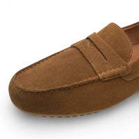 Bruine suède mocassin loafers voor heren