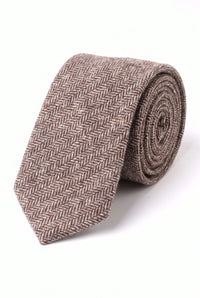 Bruine tweed stropdas voor heren met visgraatmotief.