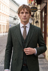 Bruine tweed stropdas voor heren met visgraatmotief.