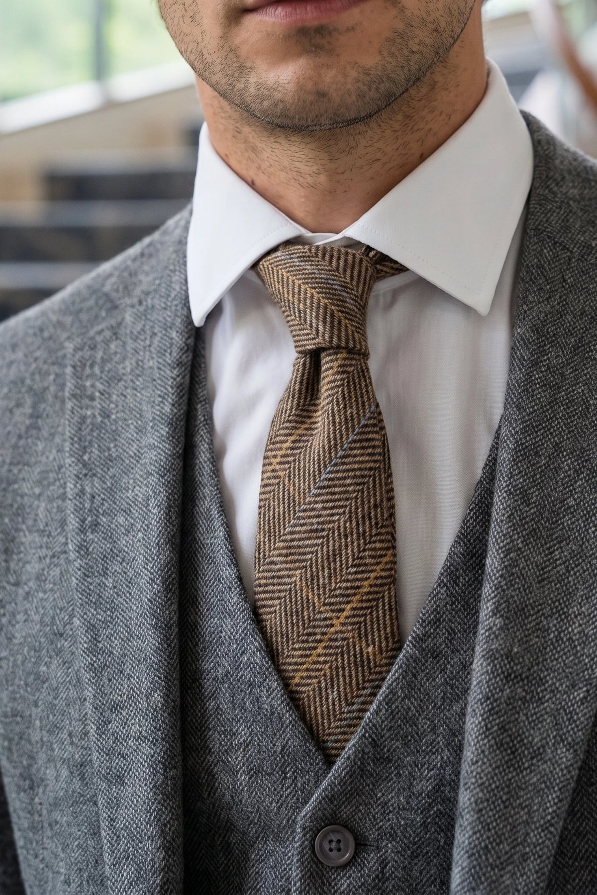 Bruine wollen tweed stropdas voor heren