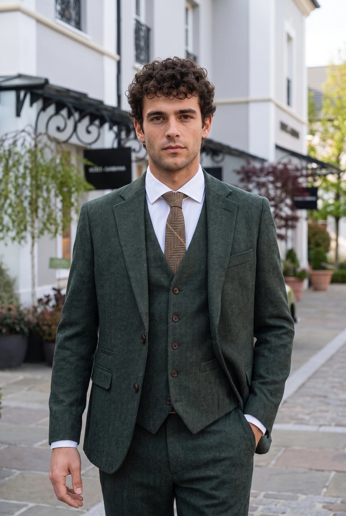 Bruine wollen tweed stropdas voor heren