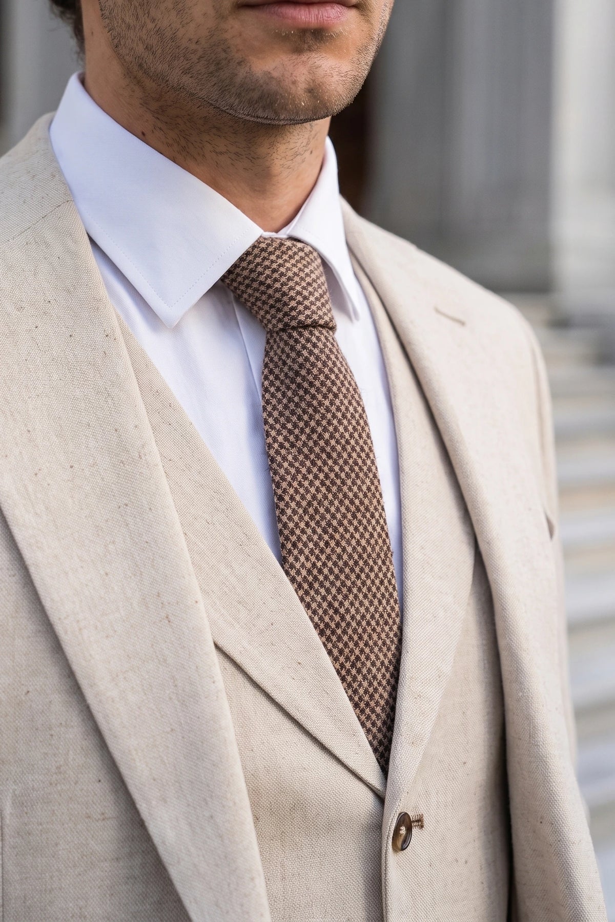 Bruine wollen tweed stropdas voor heren