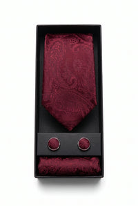 Cadeauset met bordeauxrode paisley stropdas voor heren