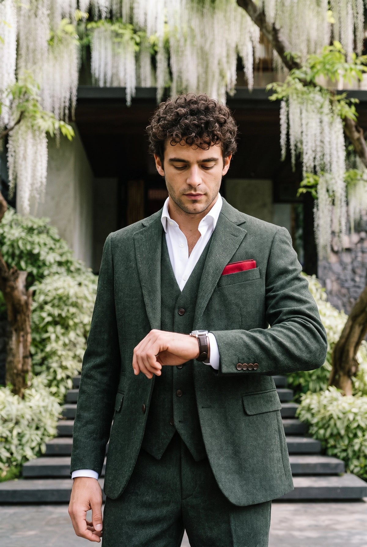 Herenpochet van bordeauxrode tweedwolmix