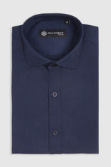 Klassiek herenoverhemd met dubbele manchetten en cutaway-kraag - Marineblauw