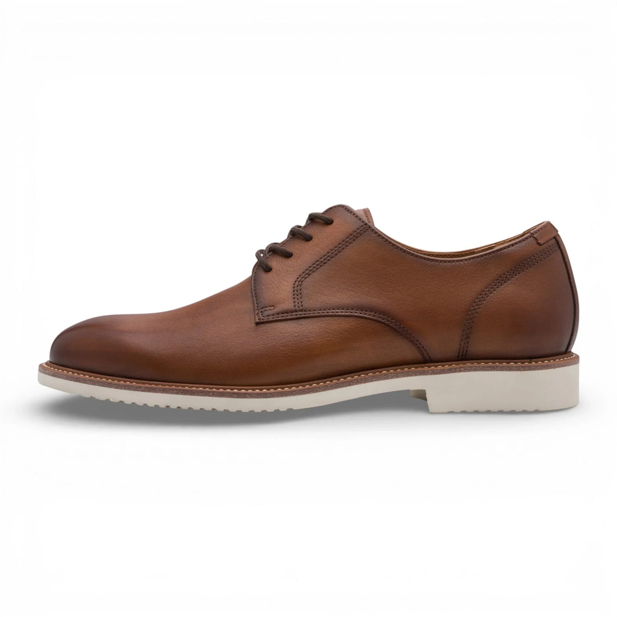 Cognacbruine leren Derby-schoenen met gladde neus voor heren