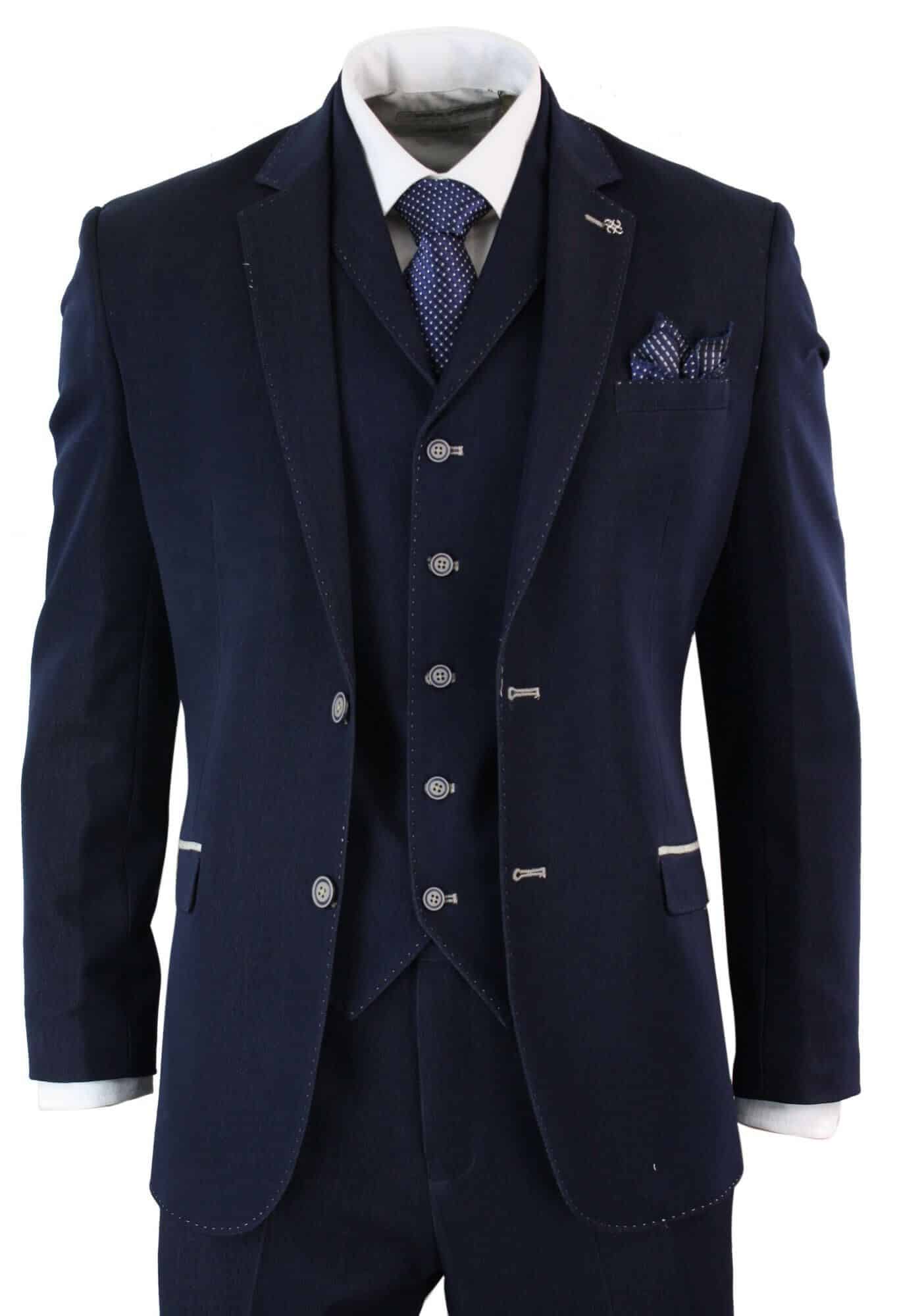 Mens Denim-Blue 3 Piece Suit