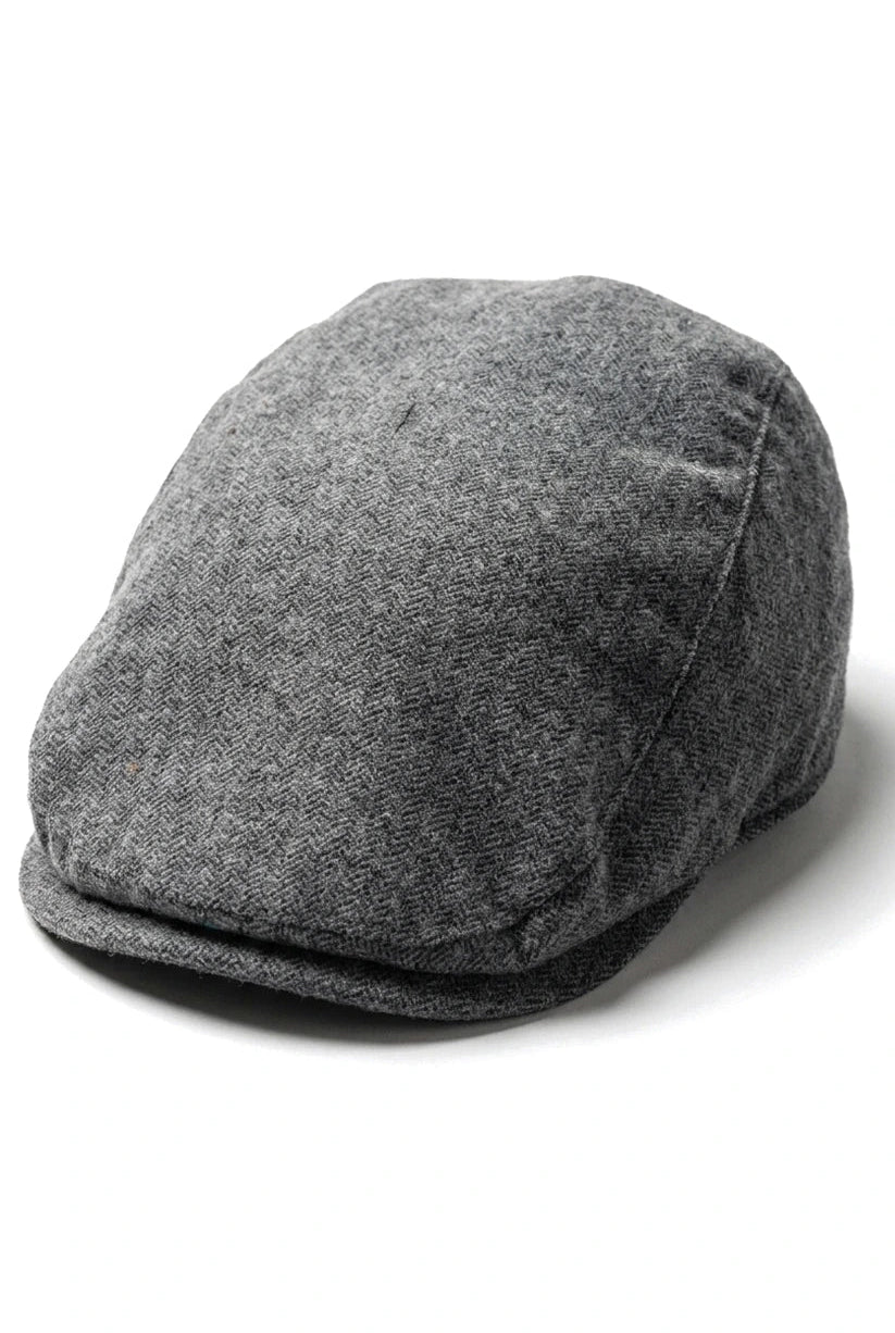 Heren Flatcap Baker Boy 8 Panel Grandad Tweed Herringbone Grijs Vintage