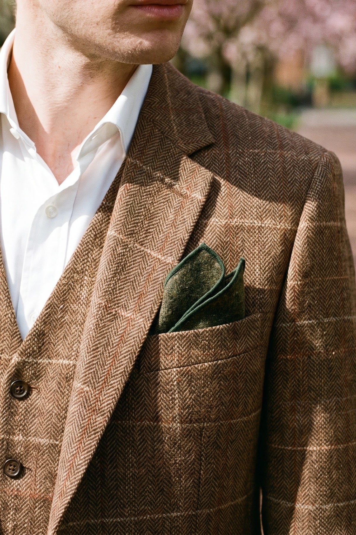 Groen pochet van tweedwolmix voor heren