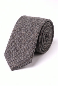 Grijze stropdas voor heren van wollen tweed met visgraatmotief.