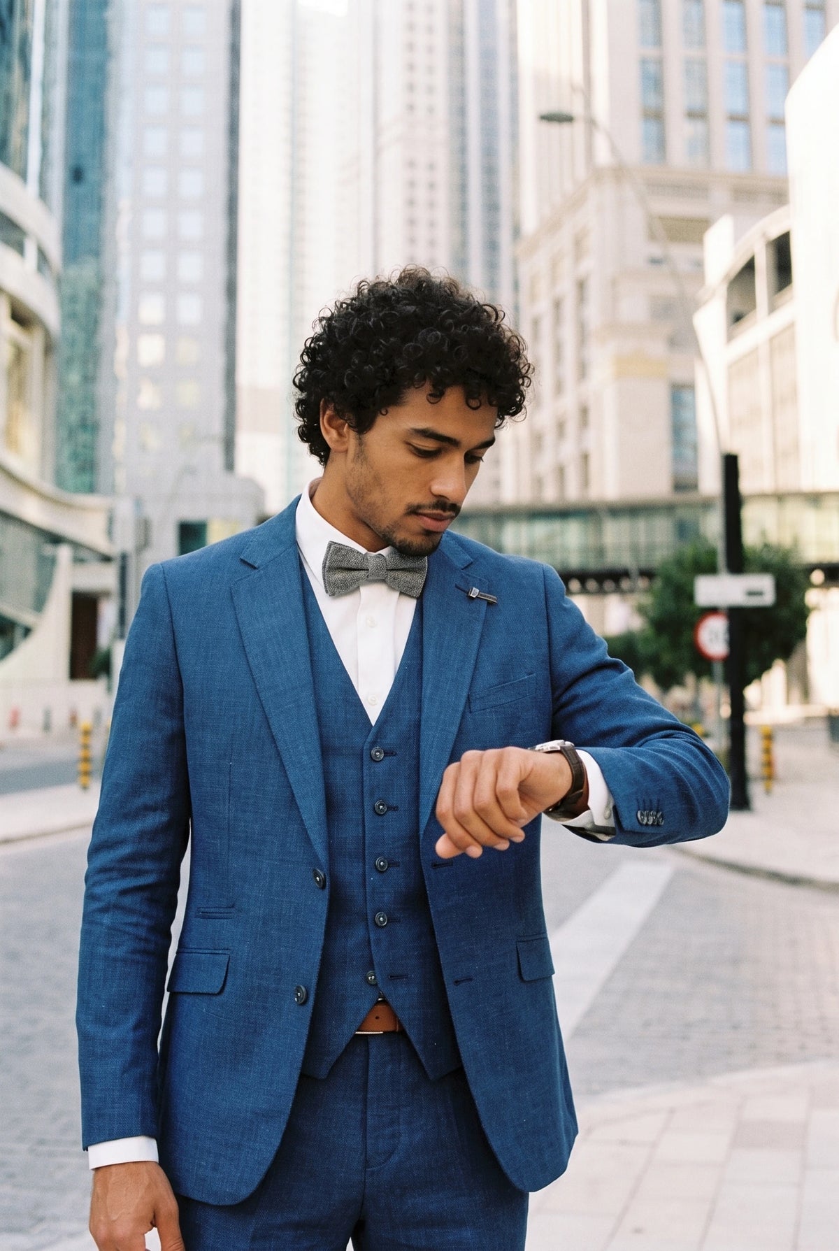 Grijze tweed vlinderdas voor heren
