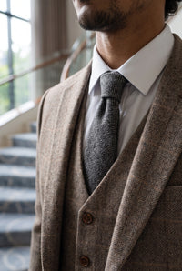 Grijze stropdas van wolmix tweed voor heren
