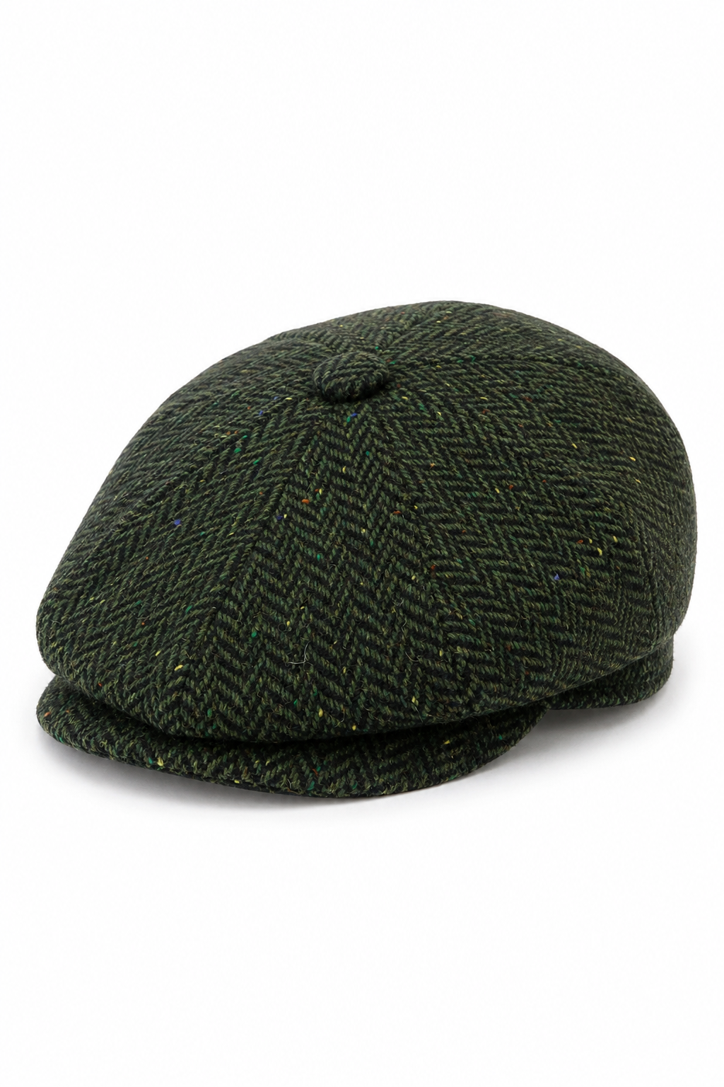 Heren Herringbone Tweed 8 Panel Pet Olijfgroen