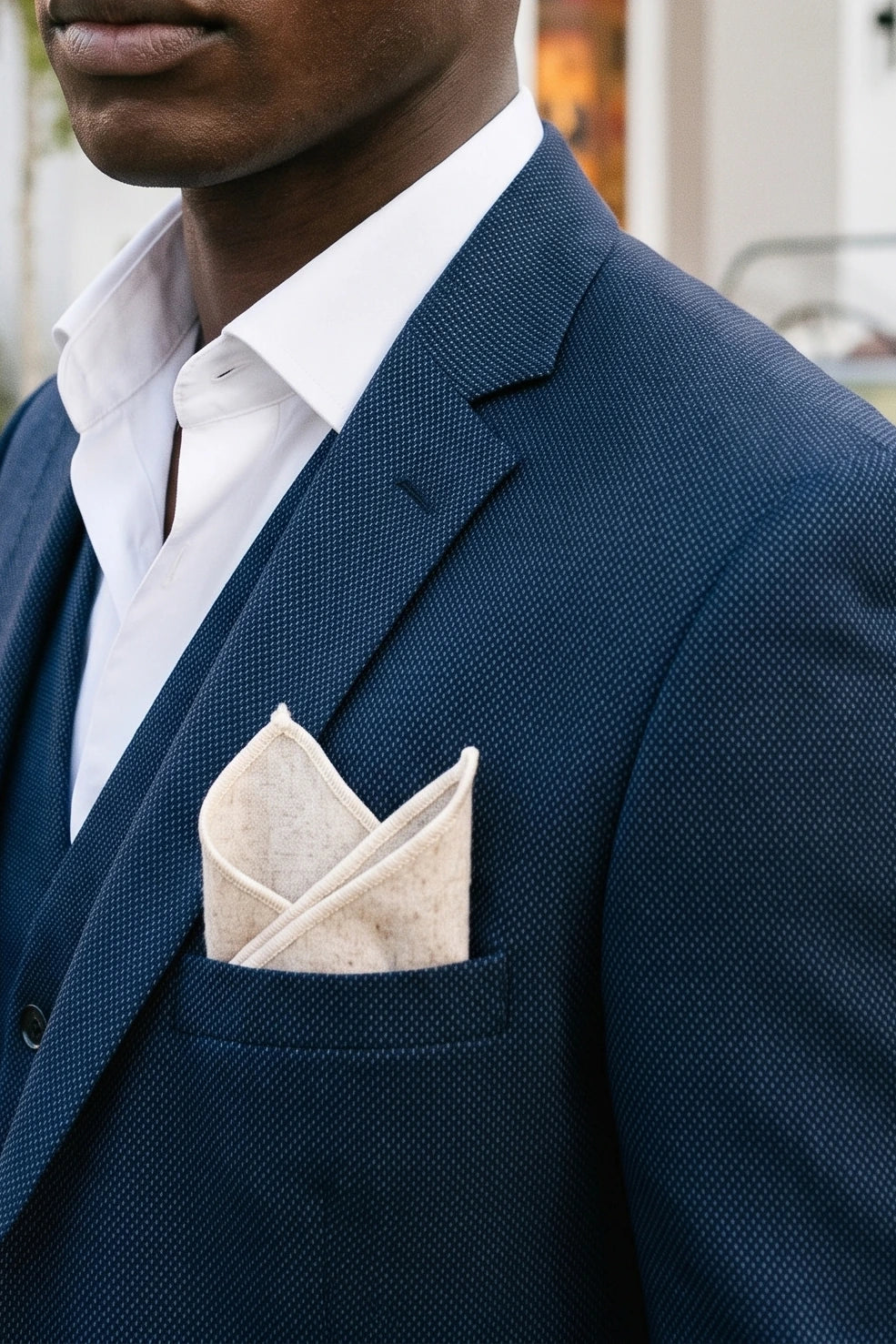 Ivoorwitte pochet voor heren van een tweed-wolmix