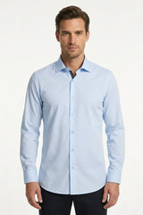 Herenoverhemd met lange mouwen en knoopsluiting - Blauw