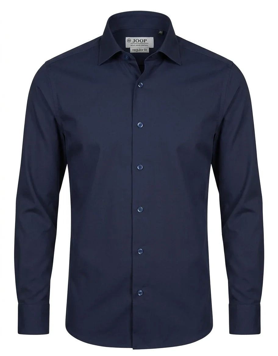 Herenoverhemd met lange mouwen en knoopsluiting - Marineblauw