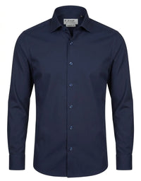 Herenoverhemd met lange mouwen en knoopsluiting - Marineblauw