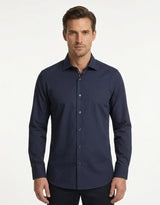Herenoverhemd met lange mouwen en knoopsluiting - Marineblauw