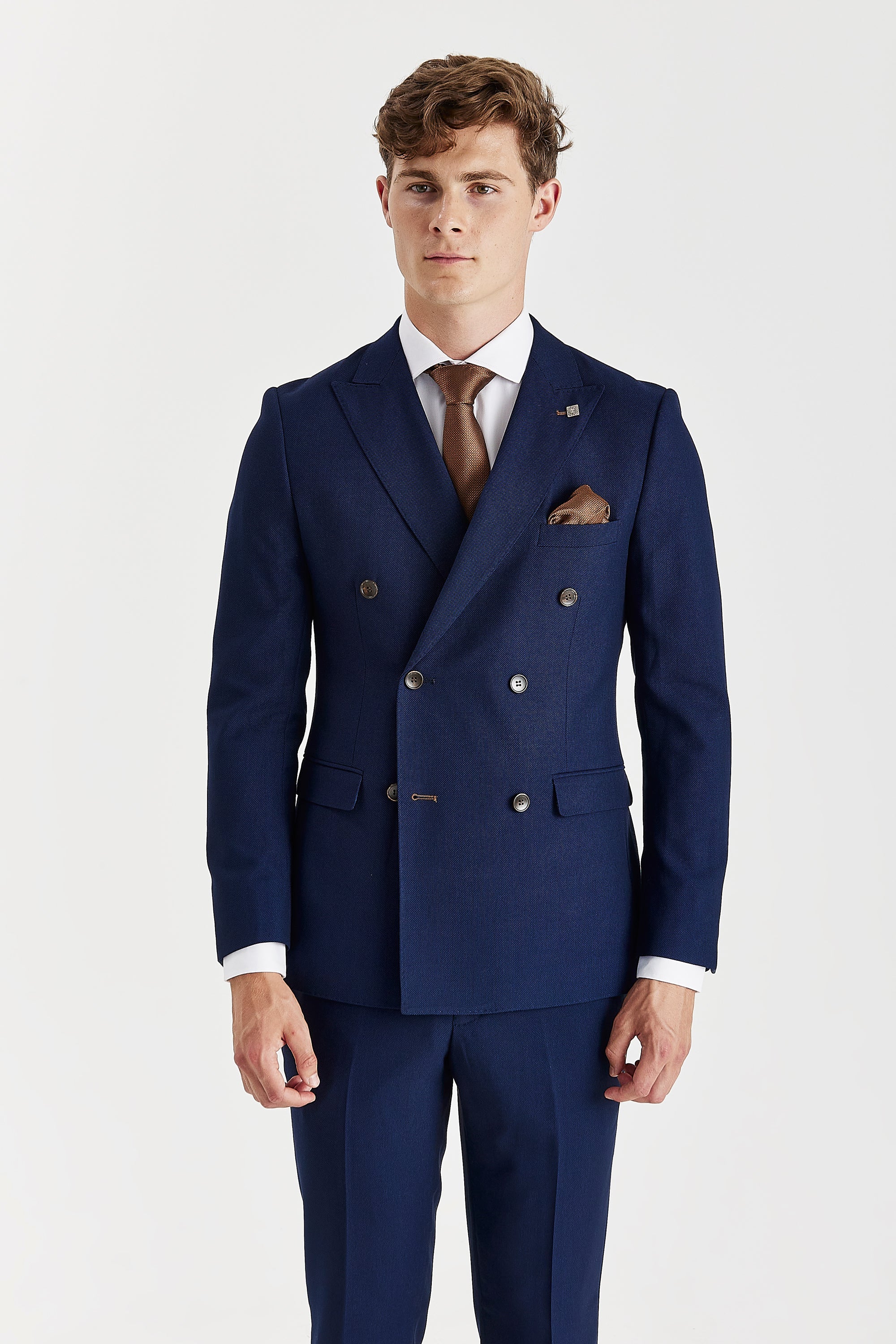 Marineblauwe Birdseye Double Breasted Blazer voor heren